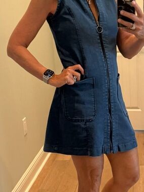 Sharagano Sleeveless Denim Zip-Front Dress - Dark Blue size 8 P